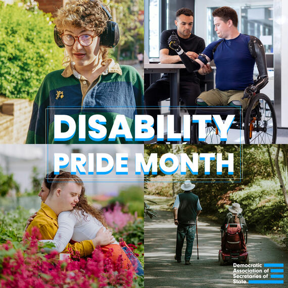 A collection of photographs featuring disabled people with a variety of experiences in honor of Disability Pride Month (July).