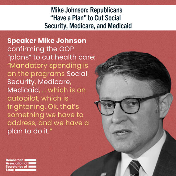 A combination headline/quote graphic of Speaker Johnson.